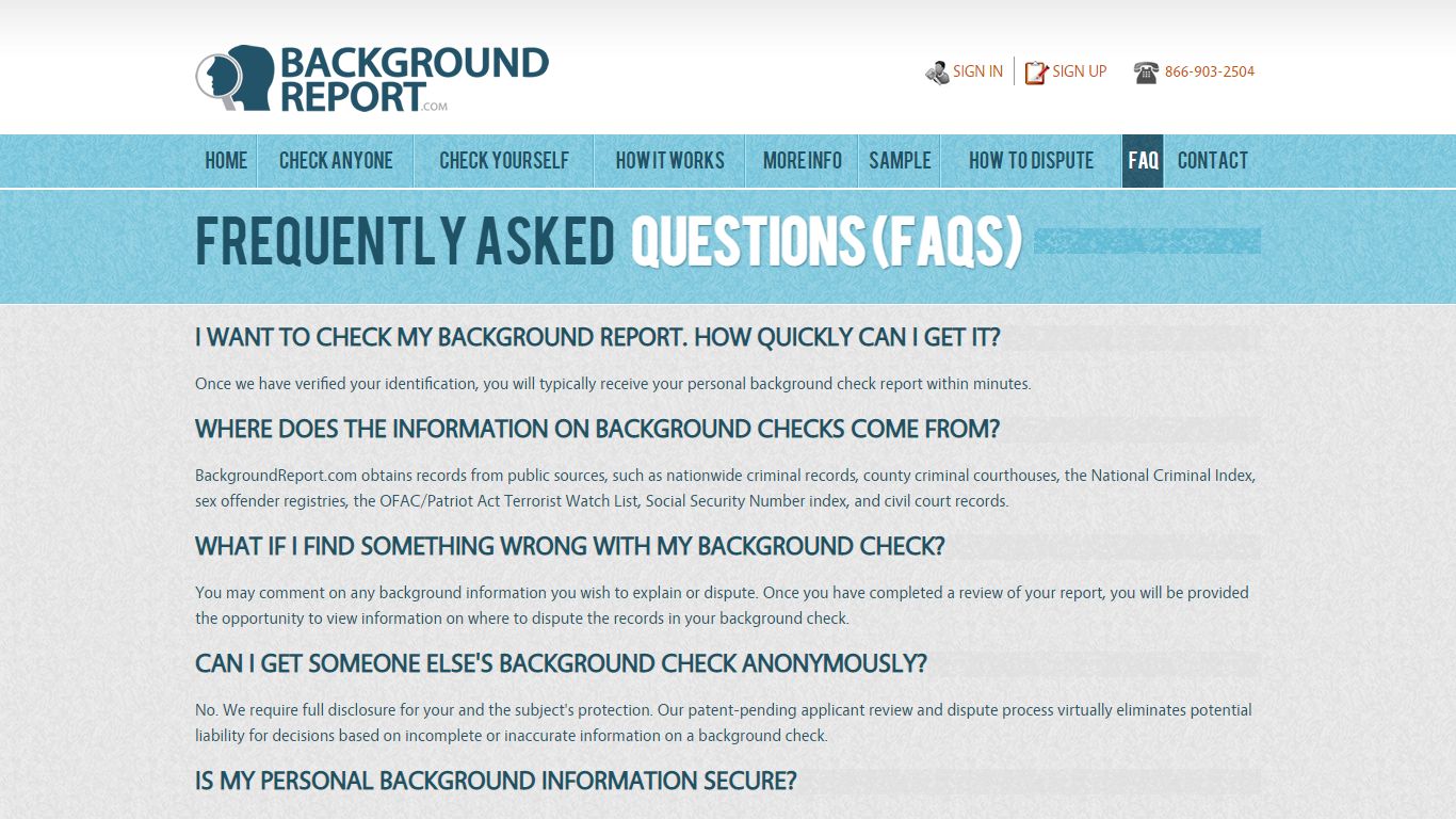 Background Check|Questions and Answers| FAQs |BackgroundReport.com